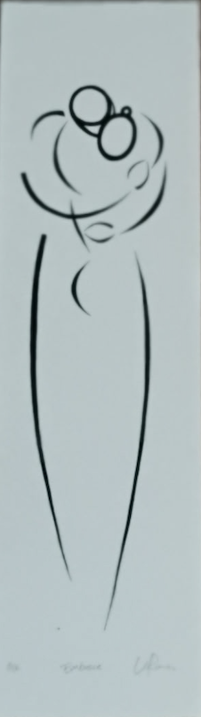 Two figures joined in a tall continuous-line composition