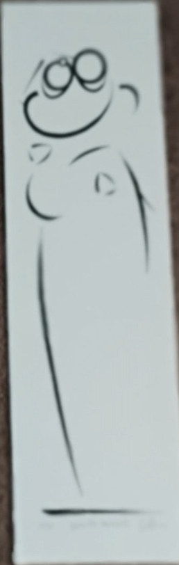 Standing figure in black line on a pale ground